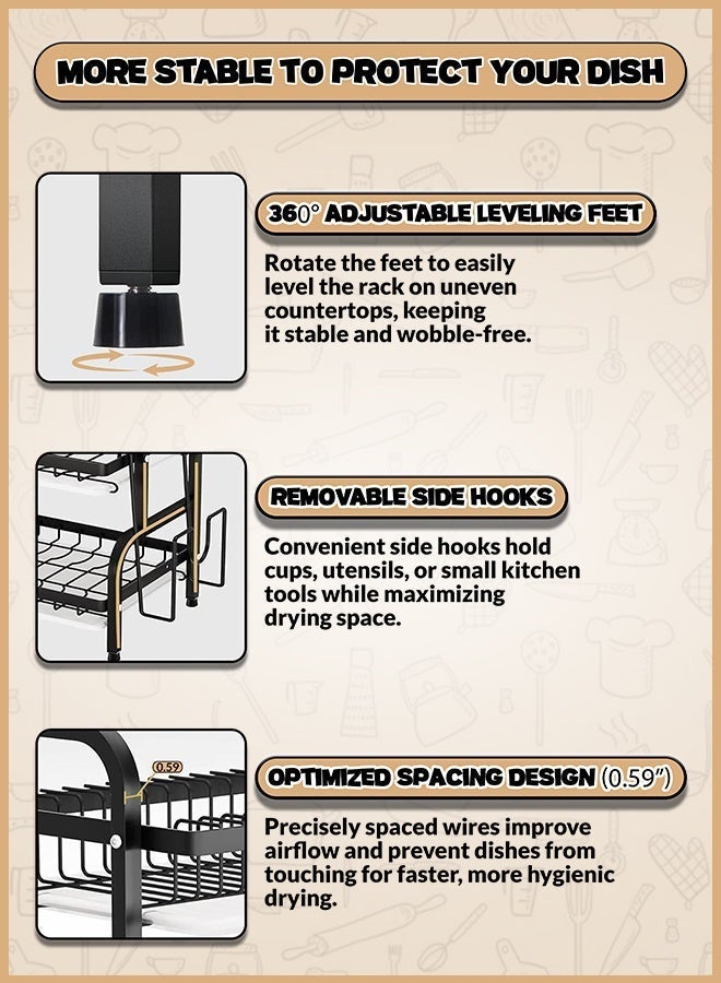 Eoptify Dish Rack Drying Stand With Utensil Holder  Stand For Kitchen 3 Tier Large Capacity Dish Drying Rack With Utensil Holder Cutting Board & Dish Drainer Plate Holder - Image 4